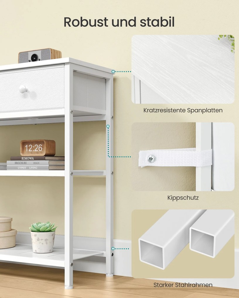 Mesa consola 98,8 x 30 x 78,7 cm, 3 gavetas tecido branca