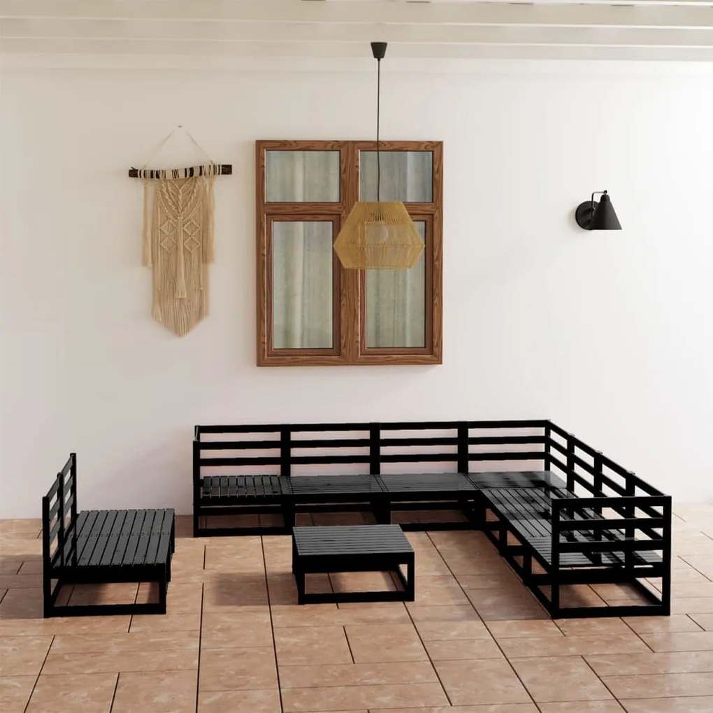10 pcs conjunto lounge de jardim pinho maciço preto