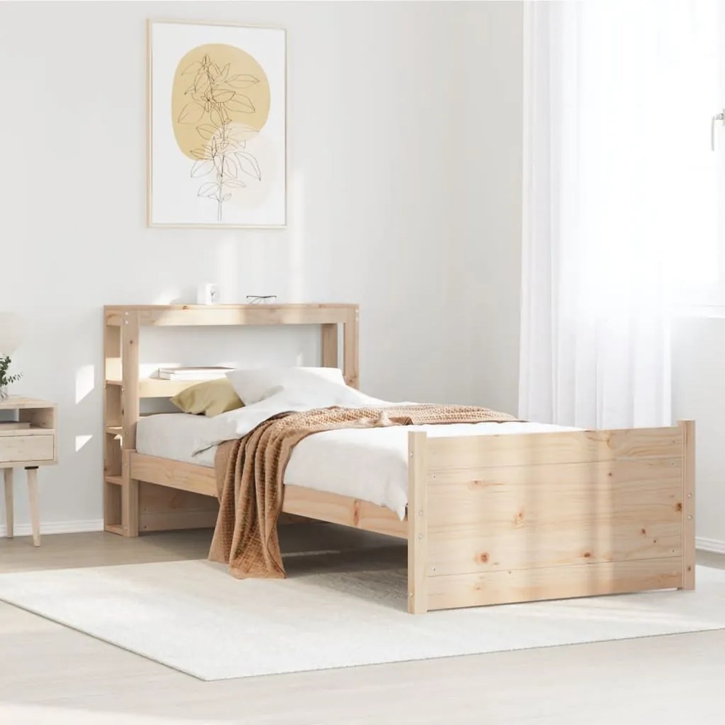 vidaXL Estrutura de cama com cabeceira 75x190 cm pinho maciço