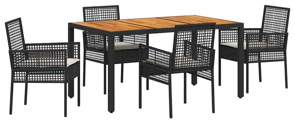 Conjunto de Jantar de Jardim de 5 Peças com Almofadas Pretas de Rattan