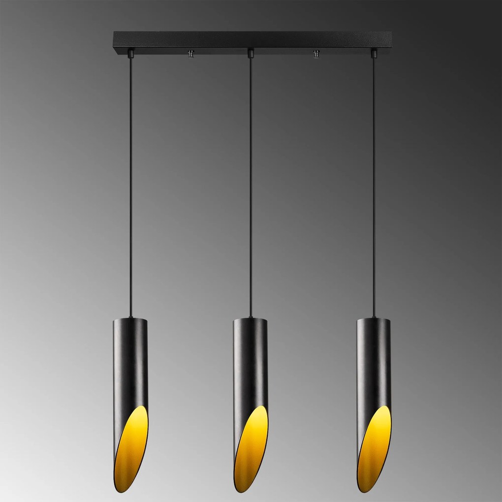 Candeeiro de Teto Kesik – Preto e Dourado – 58 x 8 cm