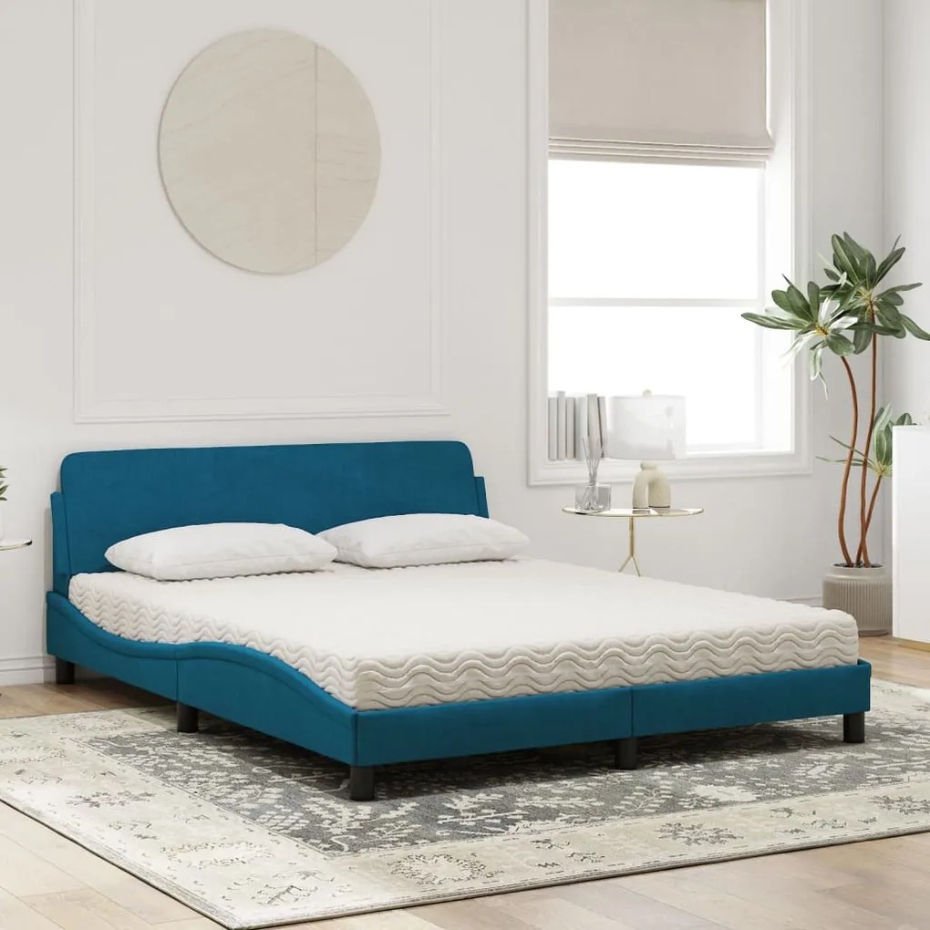 Cama com colchão 160x200 cm veludo azul