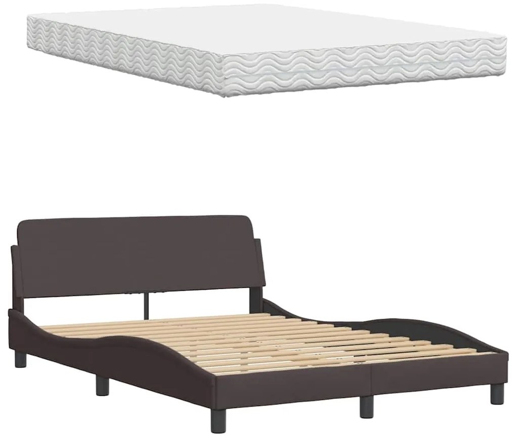 Cama com colchão 120x200 cm tecido castanho-escuro
