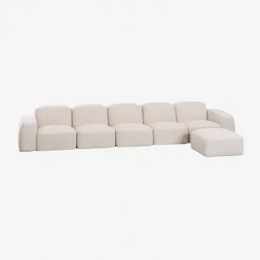 Sofá Modular E Pufe Bastian De 5 Peças Chenille Grossa Branca - Sklum