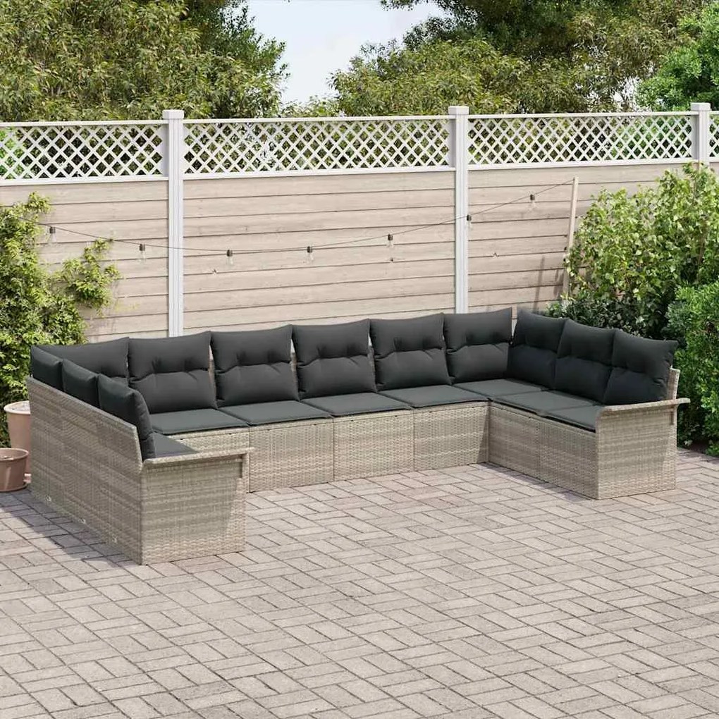 Conjunto de Sofá de Jardim de 10 Peças com Almofadas Cinza Claro em Ra