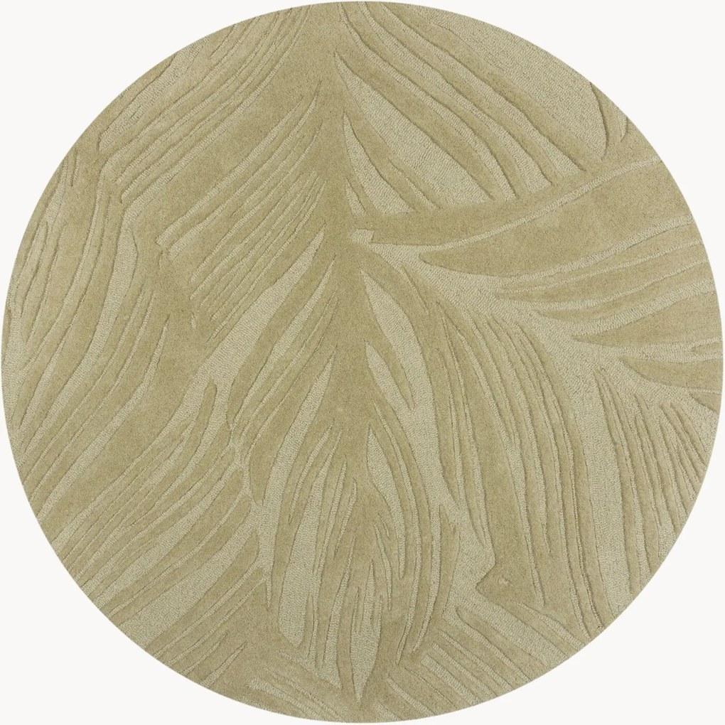 Tapete redondo de lã tufado à mão com relevo Lino Leaf