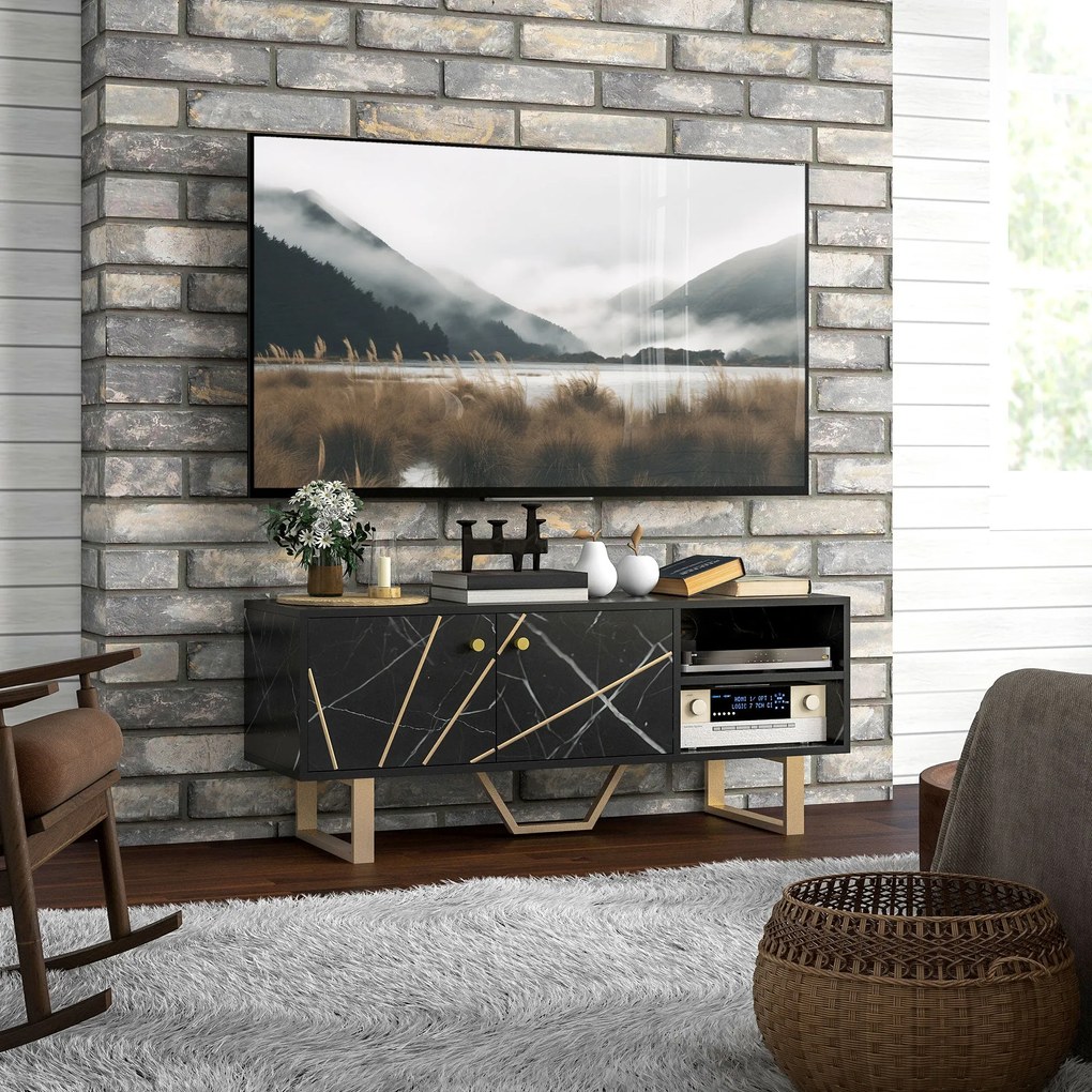 Móvel de TV Móvel para Televisor com 2 Portas Prateleira Ajustável e E