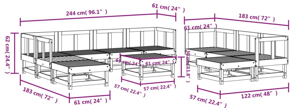 11 pcs conjunto lounge de jardim madeira de douglas maciça