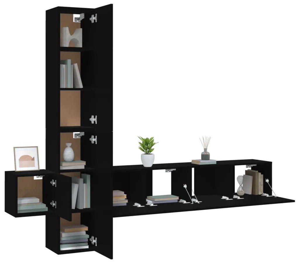 Conjunto móveis de TV 5 pcs madeira processada preto