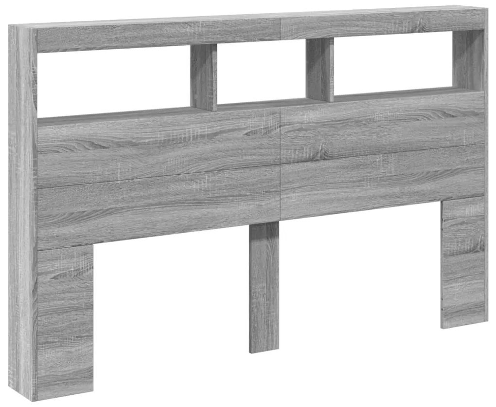 Armário de cabeceira c/ luzes LED 160x17x102 cm cinzento sonoma