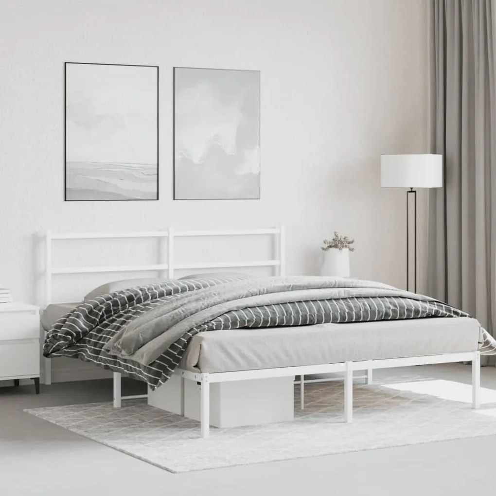 Estrutura de cama com cabeceira 150x200 cm metal branco