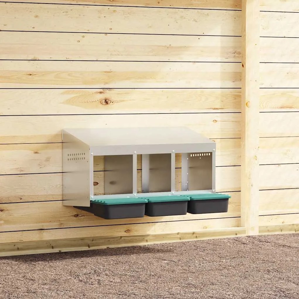 vidaXL Caixa de nidificação para galinhas com 3 compartimentos, montada na parede, em aço galvanizado