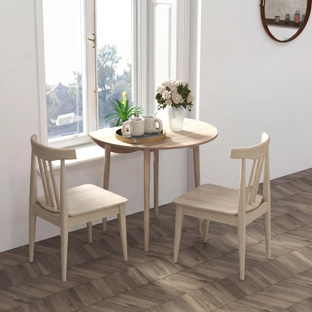 Mesa de jantar dobrável (CADEIRAS NÃO INCLUIDAS) com 2 abas mesa redonda extensível Ø 89 x 73,5H cm compacta, cor natural