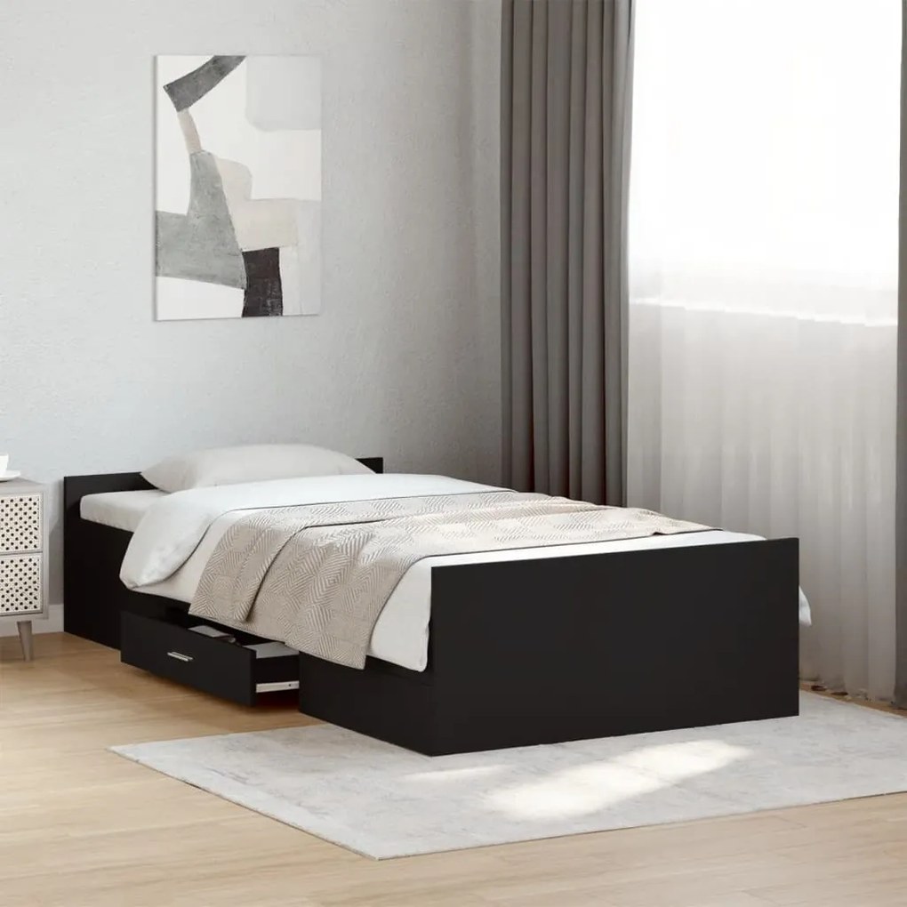 Estrutura cama c/ gavetas 75x190 cm derivados de madeira preto