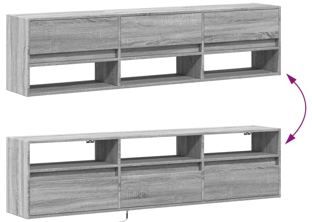 Móvel de parede p/ TV c/ luzes LED 180x31x45 cm cinzento sonoma