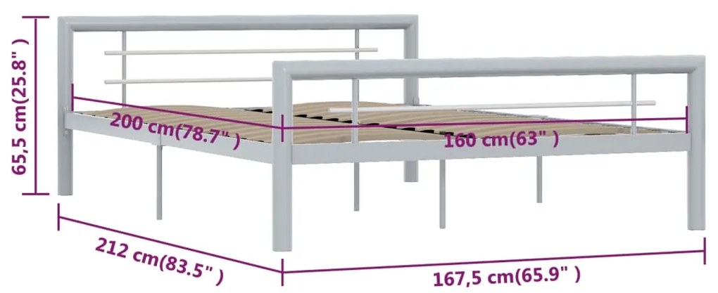 Estrutura de cama 160x200 cm metal cinzento e branco