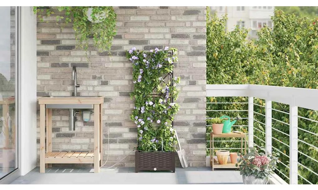 Jardineiras de Jardim 1 pc Castanho 40 x 40 x 126 cm Plástico
