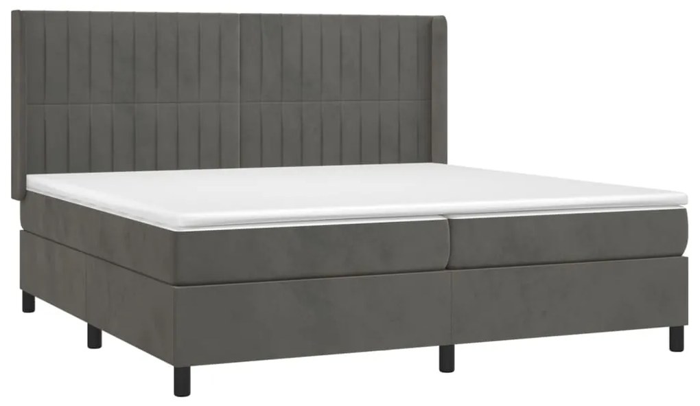 Cama box spring c/ colchão/LED 200x200cm veludo cinzento-escuro