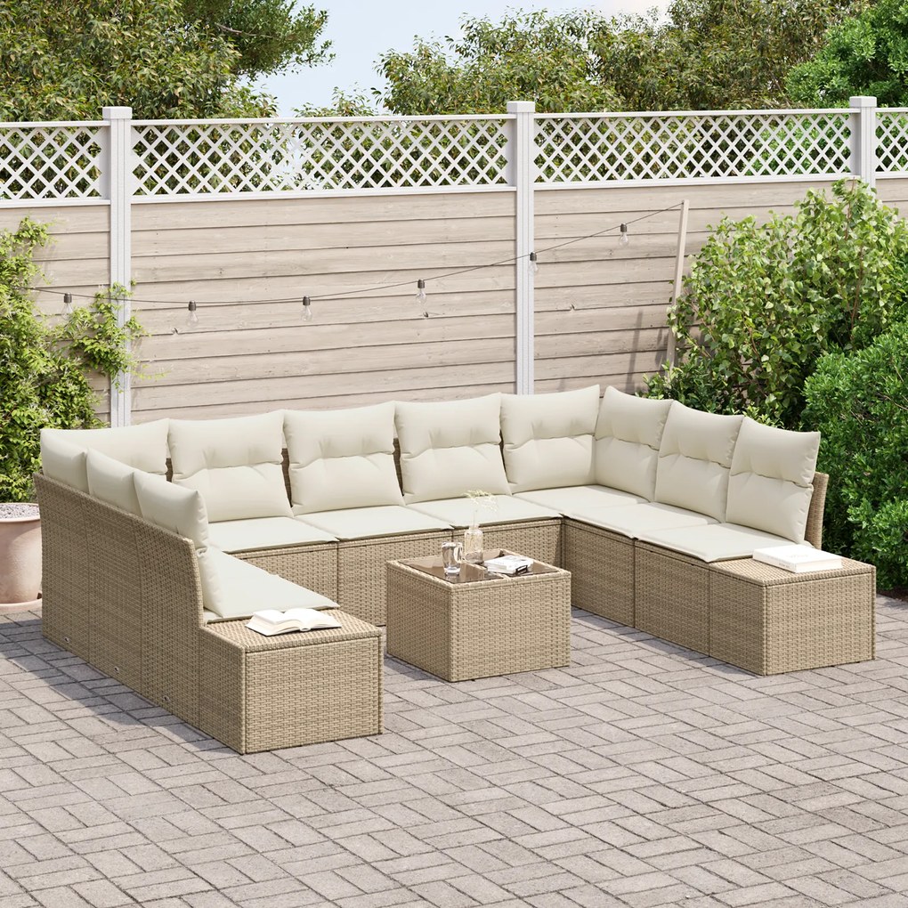 Conjunto de Sofá de Jardim com Almofadas Marrom Polirattan