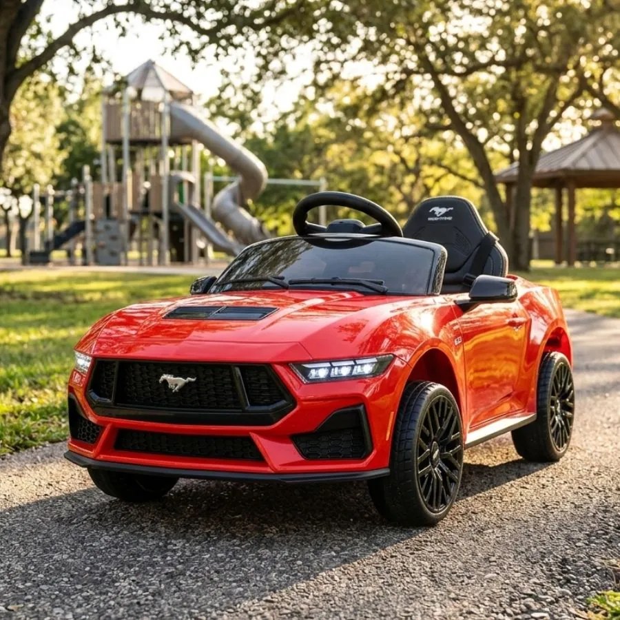 Carro elétrico para crianças Ford Mustang 12V, Rodas borracha Vermelho