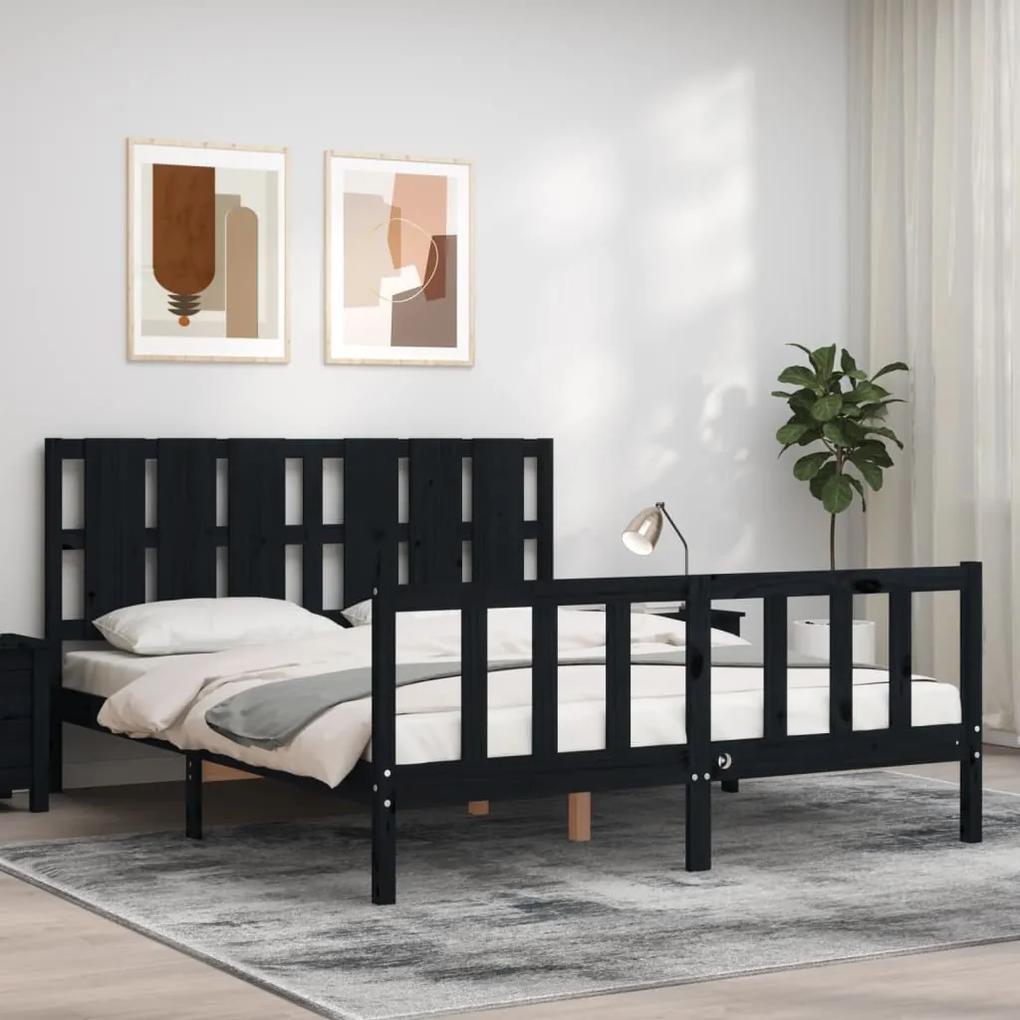 3192245 vidaXL Estrutura de cama com cabeceira 160x200 cm madeira maciça preto