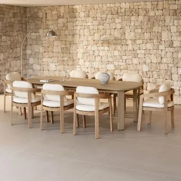 Conjunto De Mesa Oval 240x100 Cm E 8 Cadeiras De Jardim Em Madeira De Acácia Uleno Marrom Acácia Claro - Sklum