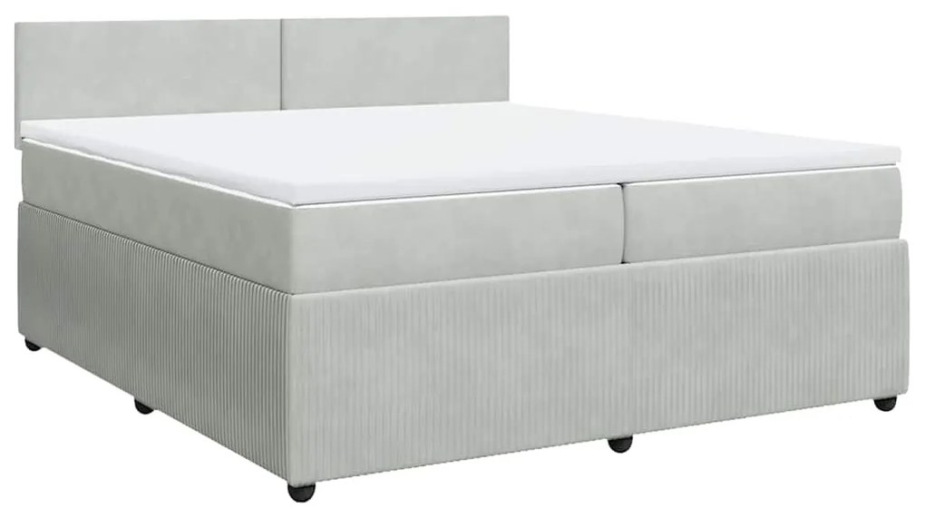 Cama com molas/colchão 200x200 cm veludo cinzento-claro
