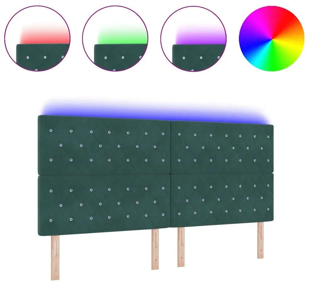 Cabeceira LED verde escuro 100 cm em veludo