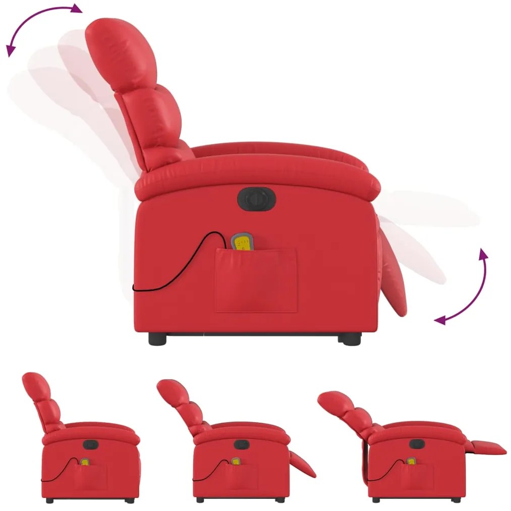 Poltrona reclinável elevatória elétrica couro artif. vermelho