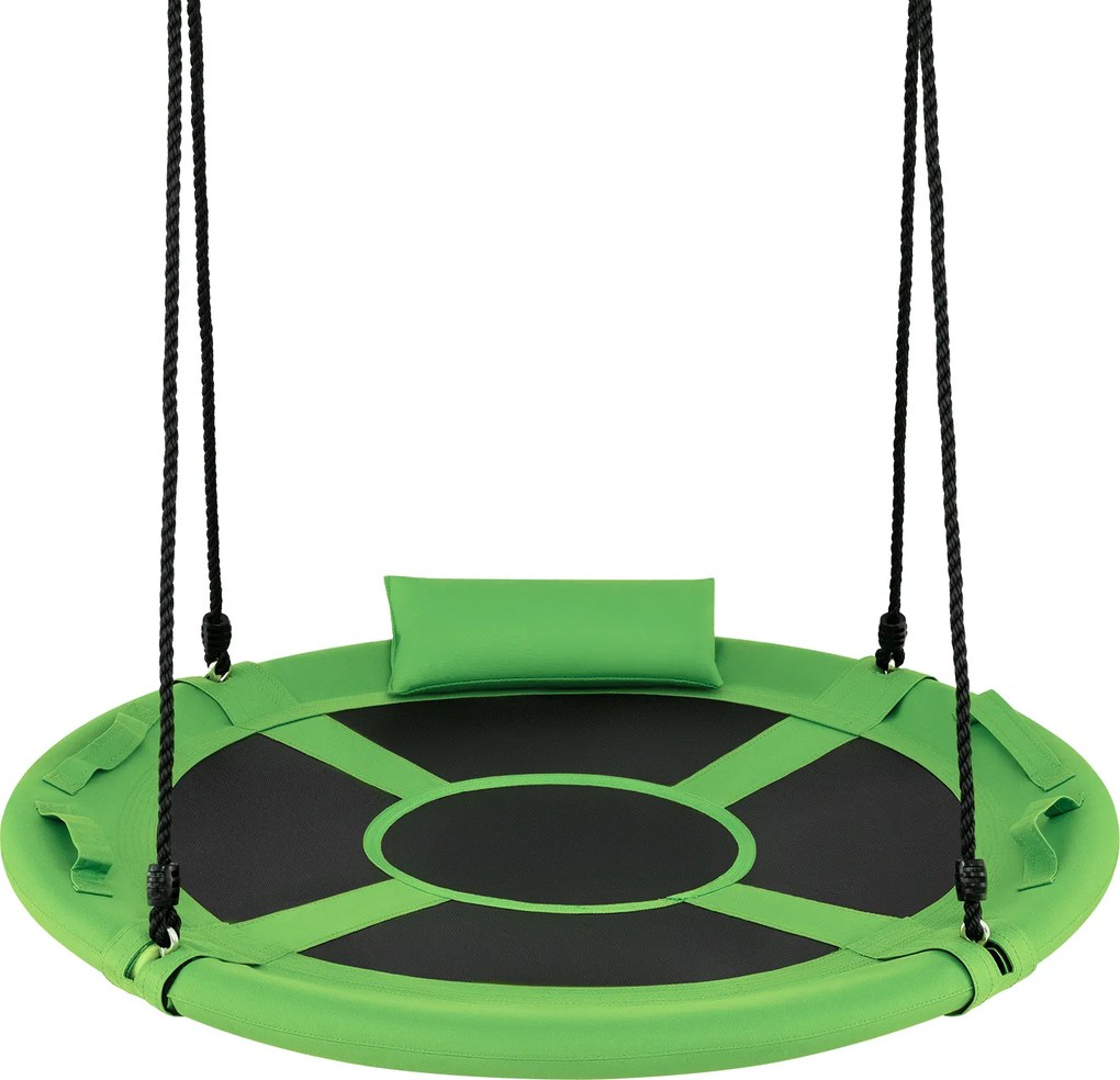 Baloiço redondo para crianças de 100 cm com correias ajustáveis, apoio de cabeça macio e alças, para uso interior e exterior, capacidade de 150 kg, a