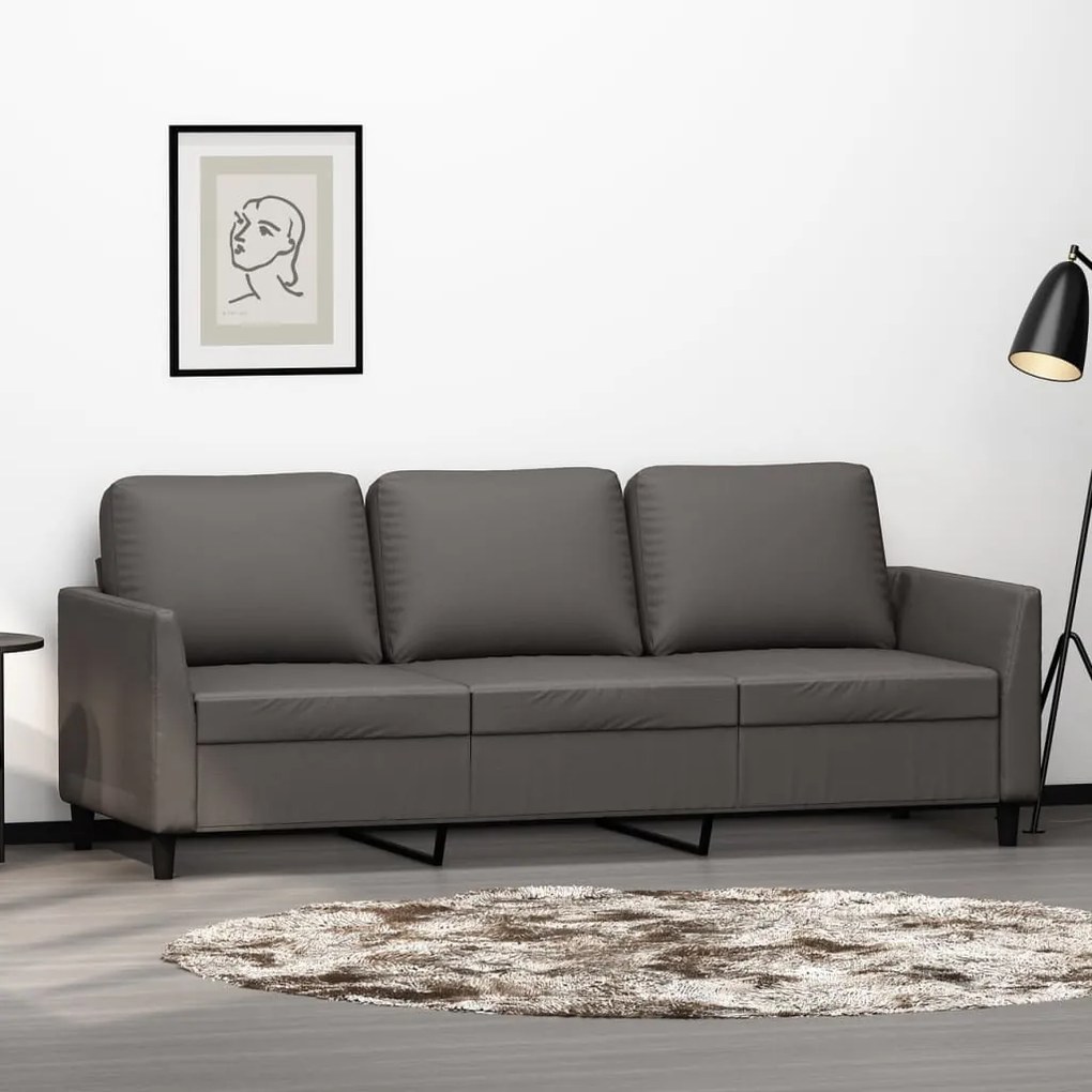 vidaXL Sofá de 3 lugares 180 cm couro artificial cinza