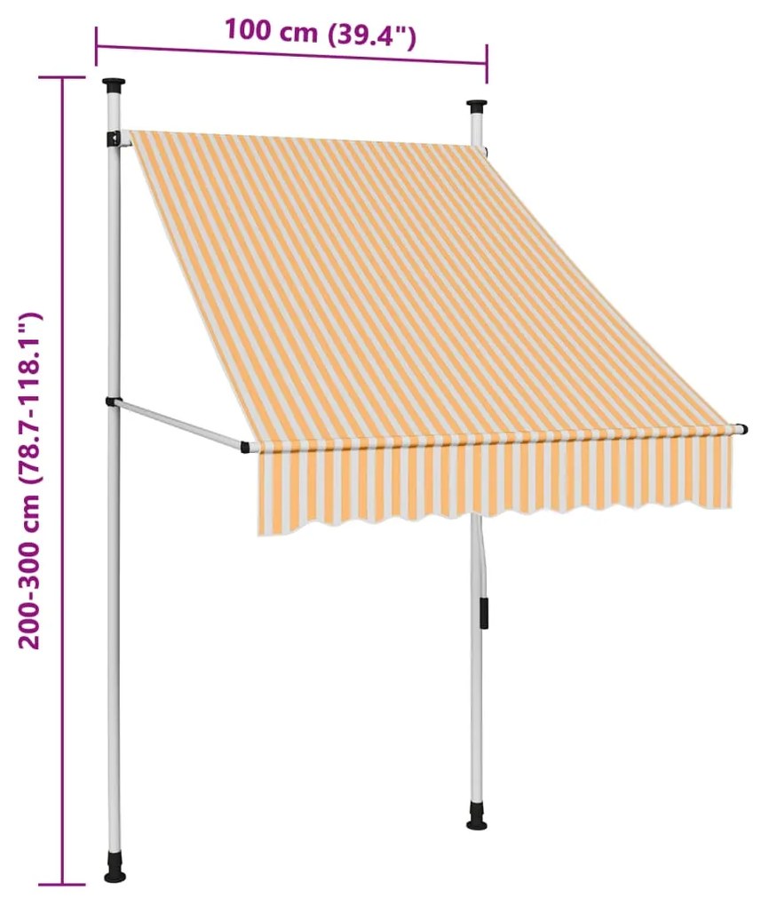 Toldo retrátil manual 100 cm riscas laranja e branco