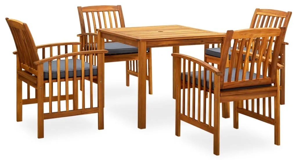 5 pcs conjunto de jantar p/ jardim c/ almofadões acácia maciça