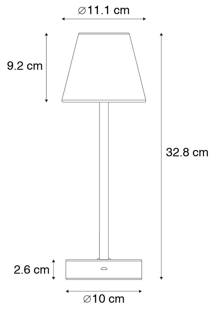 Candeeiro de mesa cinza escuro incluindo LED recarregável com dimmer de toque - Renata Design