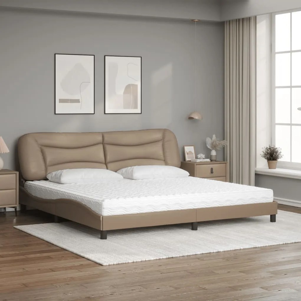 Cama com colchão 200x200 cm couro artificial cappuccino