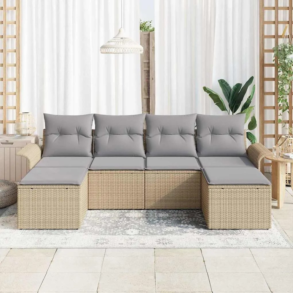 Conjunto de Sofá para Jardim vidaXL 6 Peças com Almofadas Rattan Bege