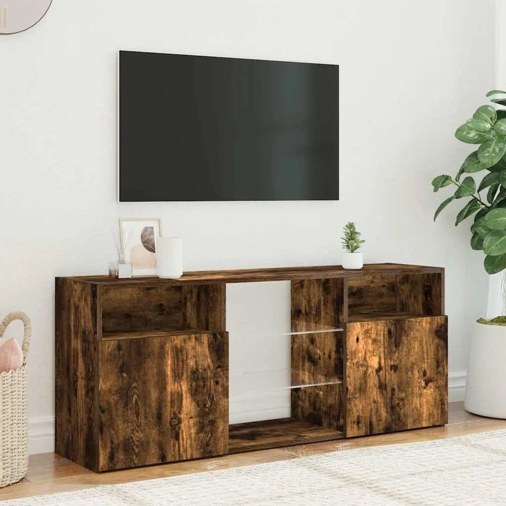 Móvel de TV com luzes LED 120x30x50 cm carvalho fumado