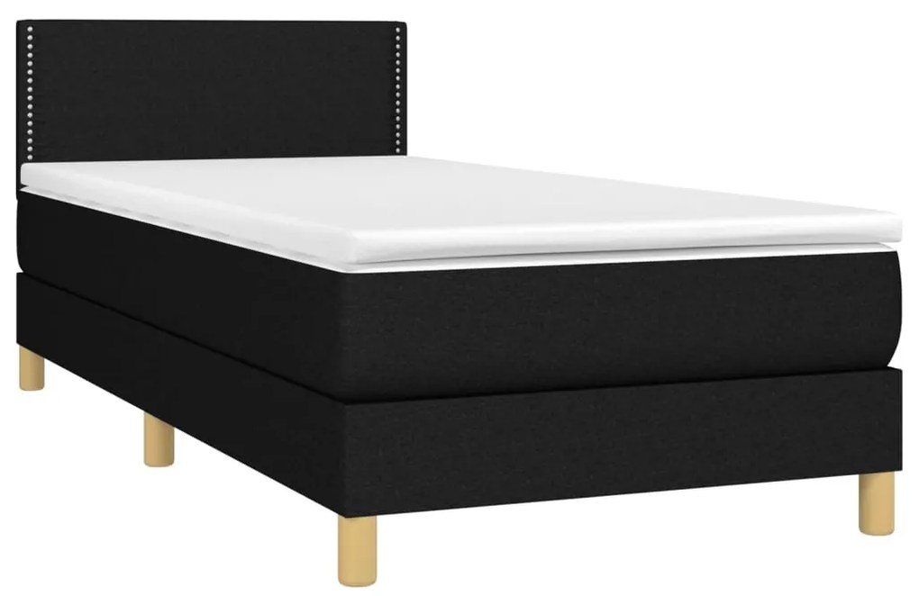 Cama box spring c/ colchão e LED 80x200 cm tecido preto