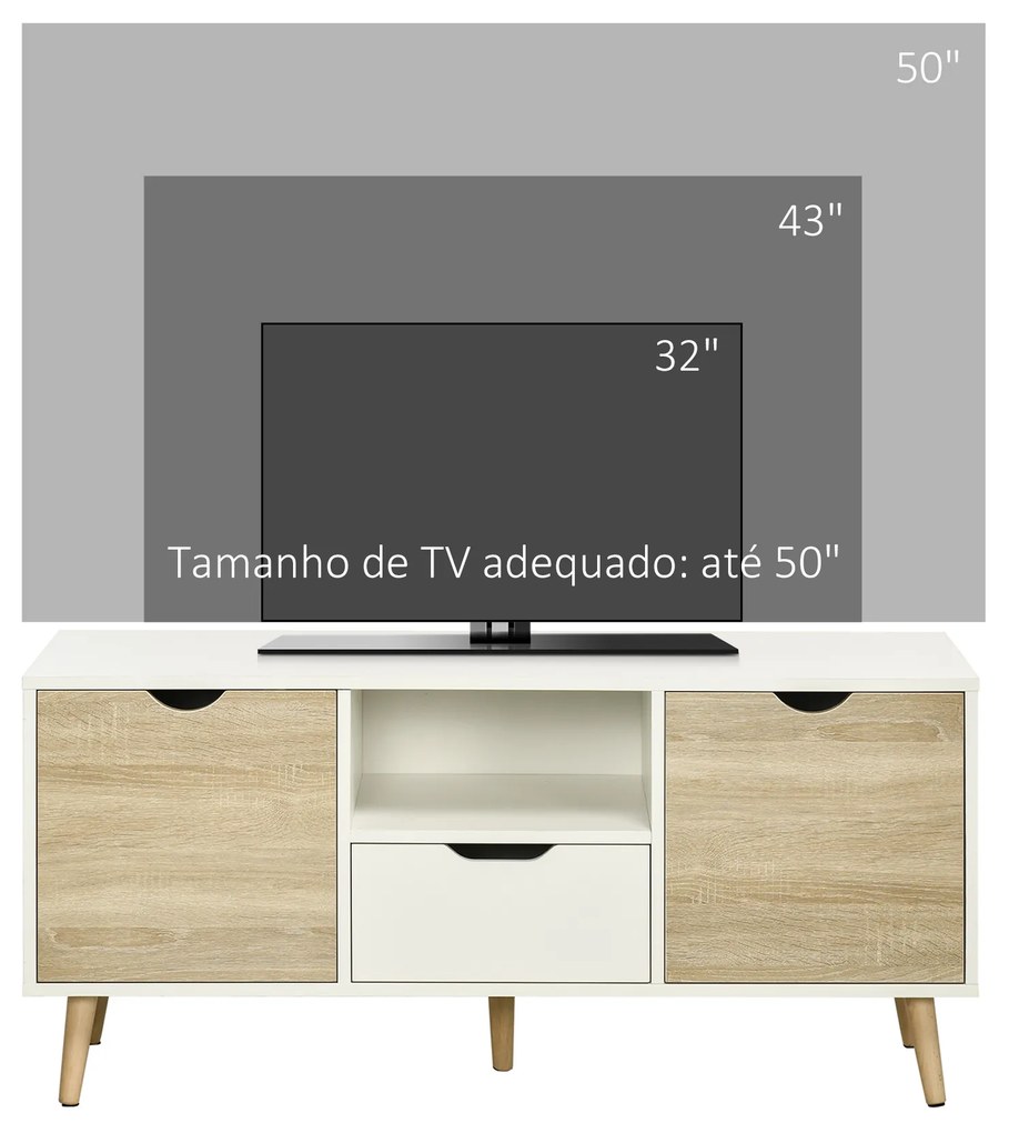 HOMCOM Móvel de TV com Gaveta 2 Portas e Prateleira Mesa de TV para Televisores de até 50 Polegadas Aparador de Sala de Estar 110x40x50cm Branco e Madeira