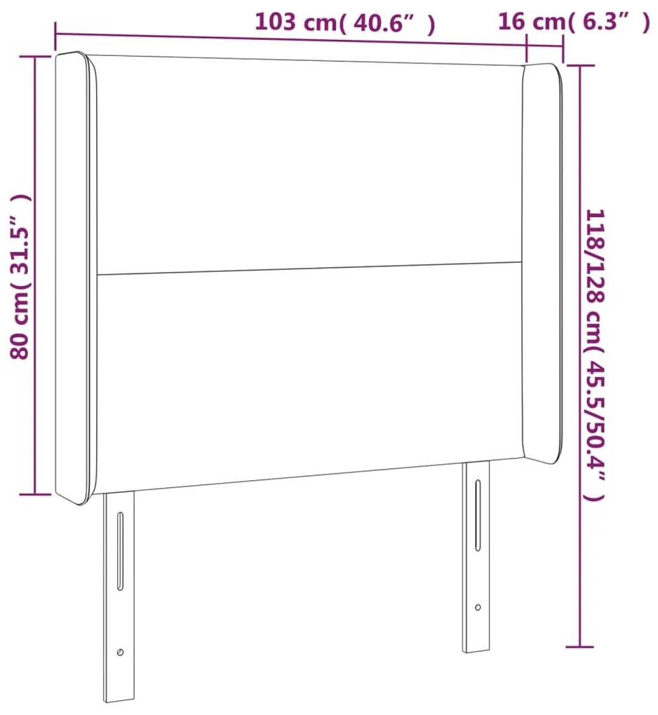 Cabeceira cama c/ LED couro artificial 103x16x118/128 cm branco