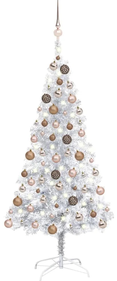 3077608 vidaXL Árvore Natal artificial + luzes LED/bolas 120 cm PET preateado