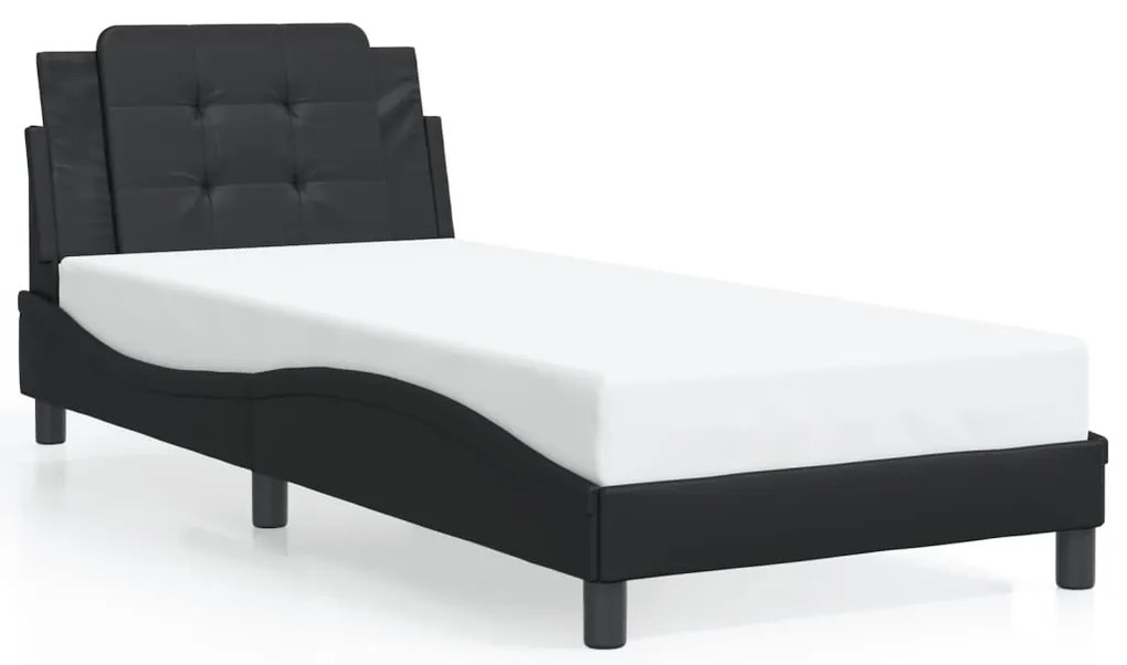 Estrutura de cama c/ luzes LED 100x200cm couro artificial preto