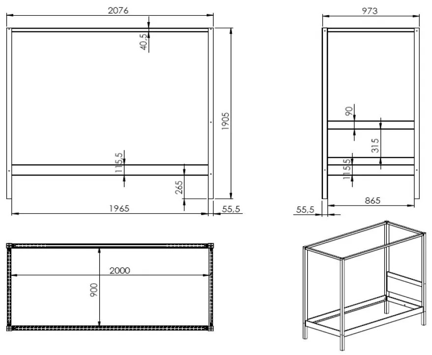 Cama Infantil (90 x 200 Cm) PINO com tecido AMORI BRANCA