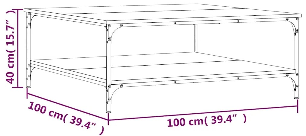 Mesa de centro 100x100x40 cm derivados de madeira cinza sonoma