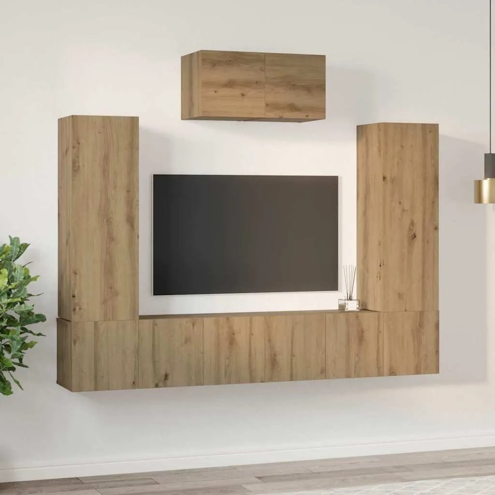 Conjunto de móvel de TV com prateleira 7 pcs carvalho artisiano
