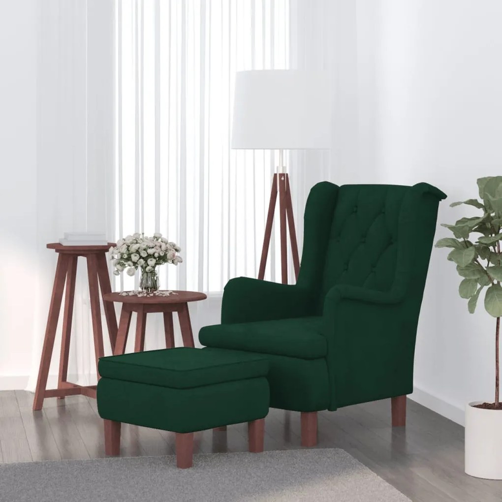 vidaXL Poltrona com banco veludo verde-escuro