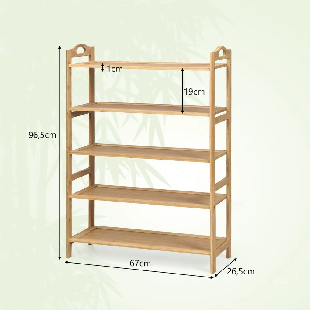 Sapateira de bambu com 5 níveis para sapatos com duas alças arredondadas 67,31 x 26,67 x 96,52 cm natural