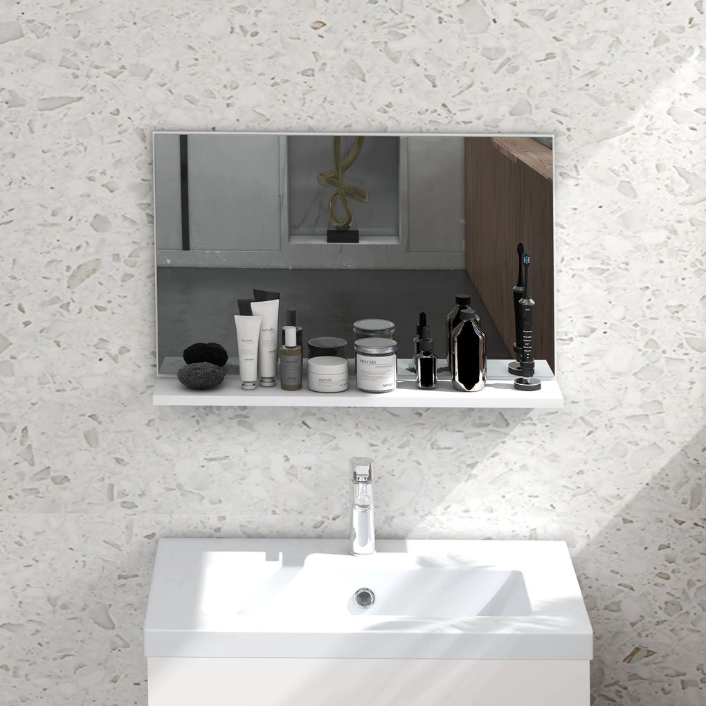 Espelho de Casa de Banho de Parede com Prateleira Aberta Estilo Moderno para Hall e Corredor 60x12x40 cm Branco