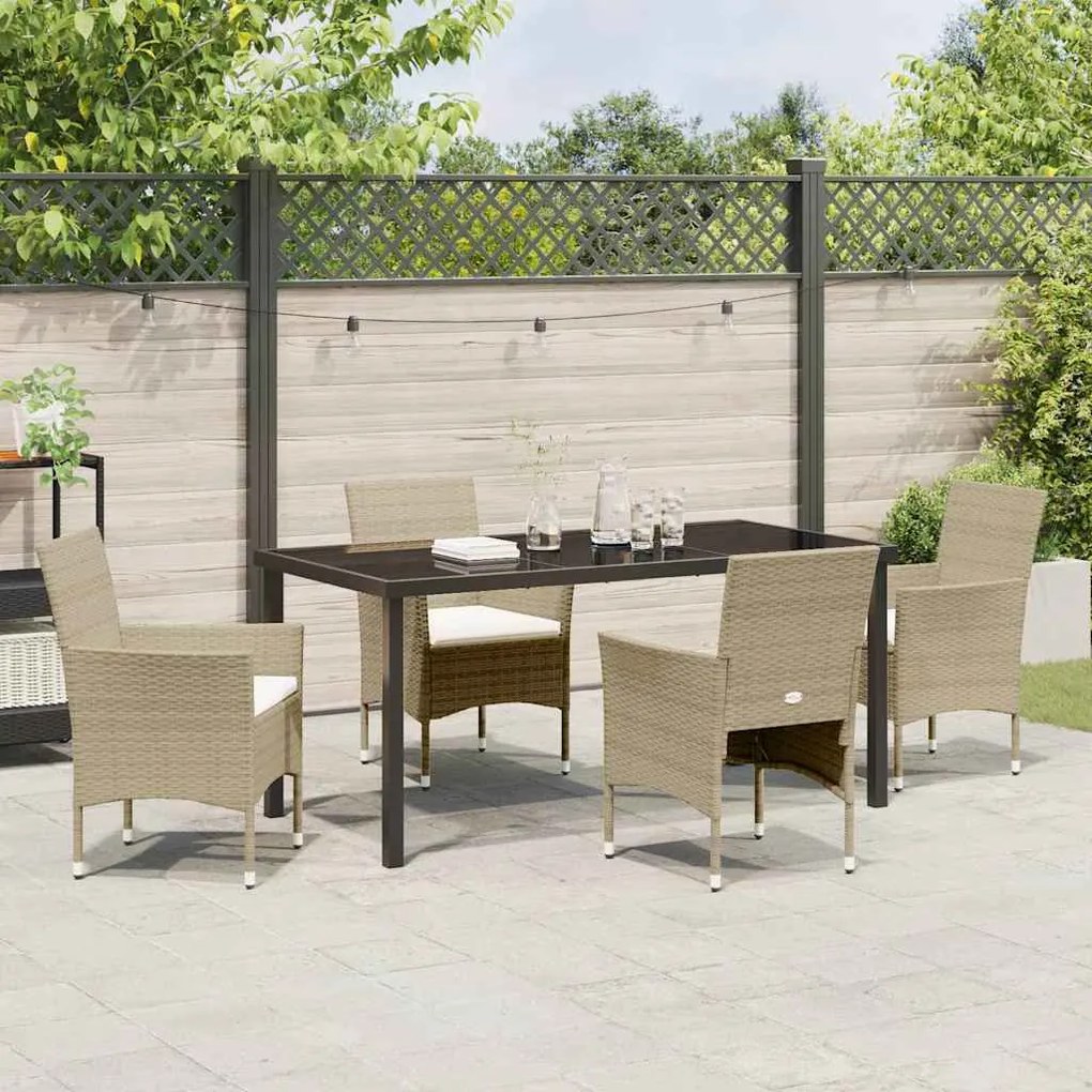 Conjunto de Jantar de Jardim 5 Peças Bege em Rattan Sintético