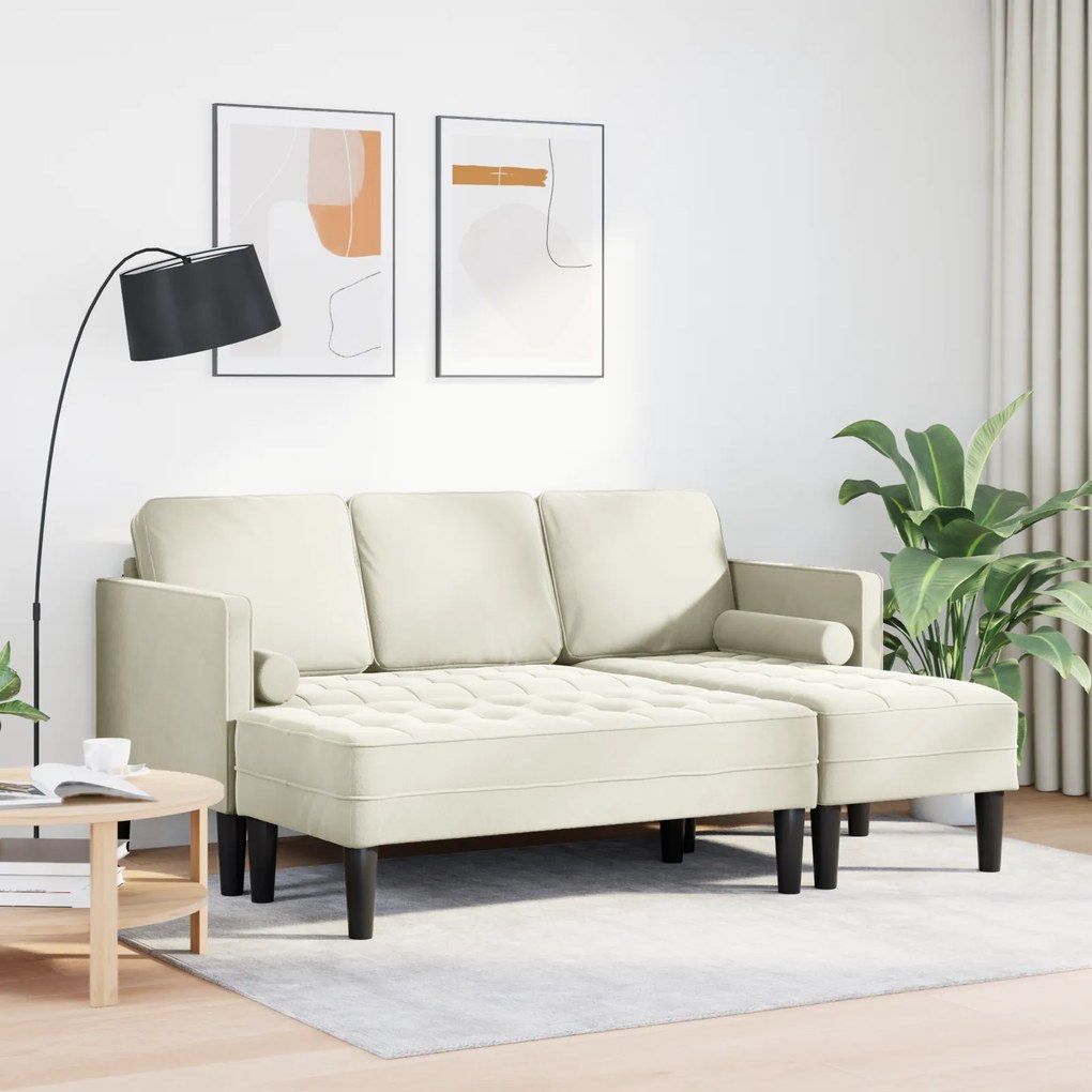Sofá de Jardim vidaXL com Banco e Almofadas em L Veludo Creme